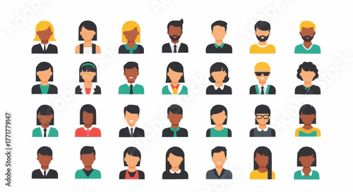 A diverse collection of modern flat design user profile avatars.