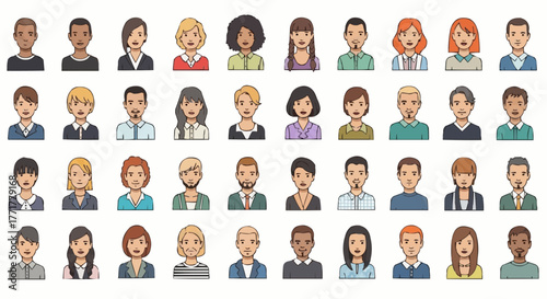 Large collection of diverse cartoon people avatars and portraits.
