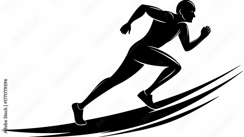 Obraz premium Dynamic runner sprints forward with incredible speed and motion in athletic black silhouette