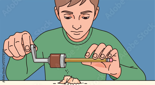 Person sharpening pencil with a mechanical sharpener
