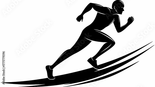 Dynamic runner sprints forward with incredible speed and motion in athletic black silhouette
