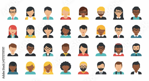 Diverse Group of People Avatars Representing Various Professions and Backgrounds.