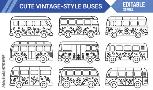 Cute Retro Camper Vans – Hippie Floral Bus Vector Design Pack