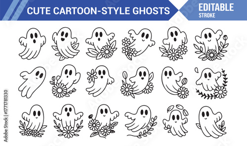 Playful Ghost Characters – Minimal Line Art Halloween Vector Pack