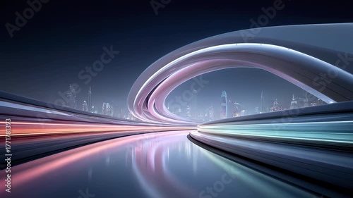 Futuristic Highway Shuttle Through City Nightscape