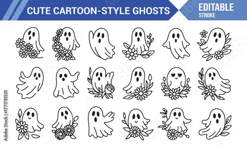 Friendly Cartoon Spirits – Halloween Vector Line Art Design Set