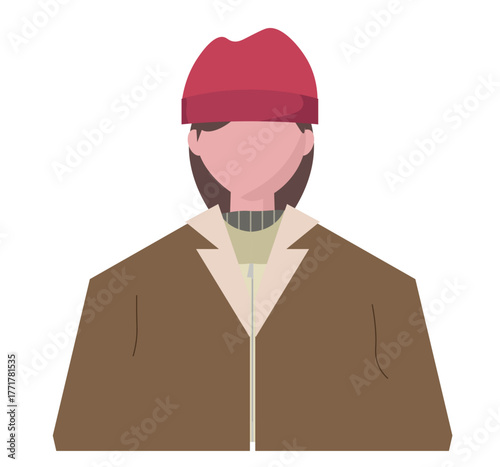 冬服の女性。コートを着た女性。ニット帽。ベクターイラスト	
