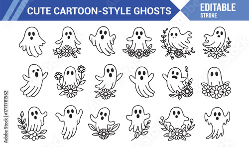 Cute Halloween Ghosts – Fun Outline Vector Illustrations for Kids