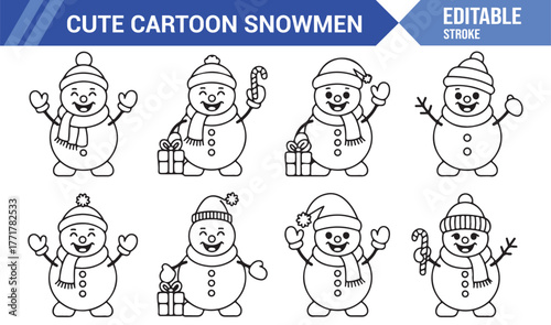 Holiday Snowman Icons – Fun and Playful Vector Line Illustrations