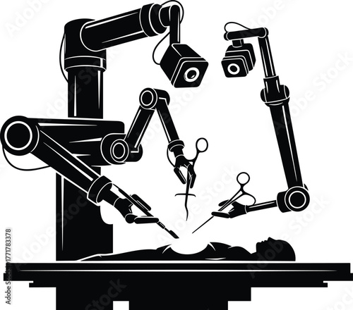 Robotic Surgery Arms Performing Operation on Patient, robotic surgery, medical technology, automation, healthcare, operation, surgery, patient, robot arms, surgical instruments, precision, innovation,