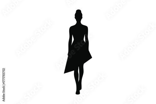 Silhouette of a woman walking, isolated on white background