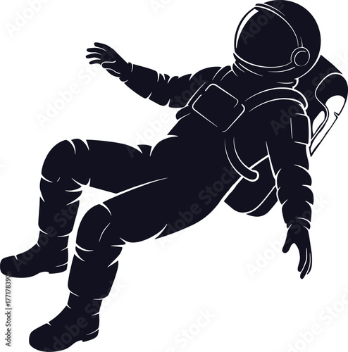 Silhouette of an astronaut floating in space zero gravity, astronaut, space, floating, zero gravity, cosmos, universe, exploration, silhouette, dark, blue, white background, illustration, graphic, des