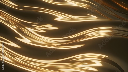 Flowing Golden Silk: An Abstract Digital Render of Molten Gold Waves, Creating a Dynamic, Liquid, and Highly Reflective Luxury Surface.