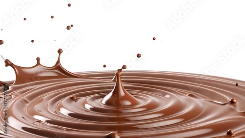 Dynamic chocolate splash frozen in time, capturing rich liquid motion, perfect for indulgent advertising and decadent dessert visuals.