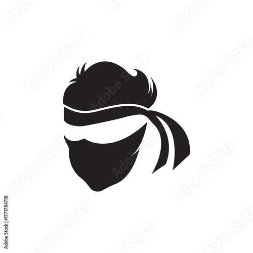 Ninja warrior icon. Simple black ninja head logo illustration design