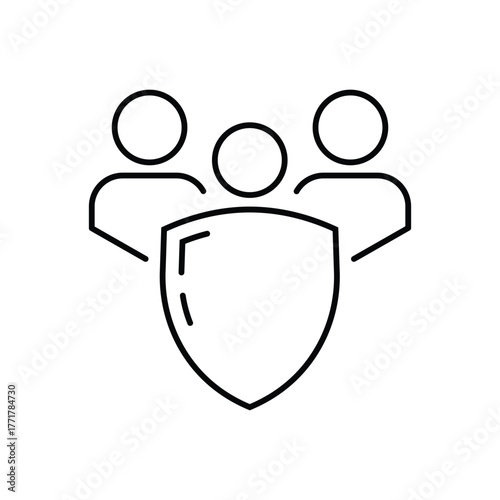 people safety icon, community care, person group save, protection team, thin line symbol isolated on white background, editable stroke eps 10 vector illustration