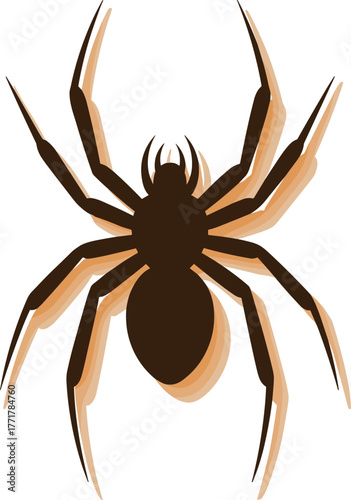 Creepy Crawling Spider Vector Illustration with Shadow Effect
