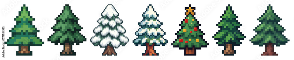 Fototapeta premium PNG Pixel art trees seasonal variations, element set on transparent background