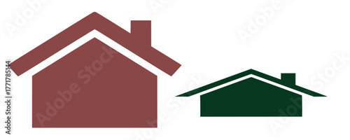 A vector illustration featuring a large red house and a small green house, symbolizing different property sizes for real estate or comparing home options