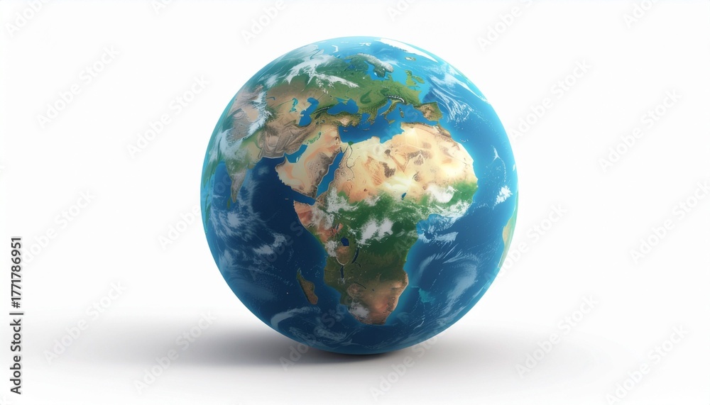 Fototapeta premium Planet earth globe view from space showing realistic earth surface and world map as in outer space point of view . 