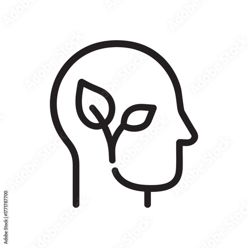 Head with Sprouting Leaf Icon for Growth and Mindset