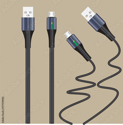 Micro usb cable on brown background
