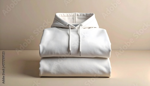 Neatly folded white hoodie sweatshirt on a neutral background.