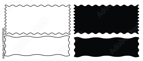 Black and white wavy rectangle shapes  abstract vector design elements with ripple edges, minimal modern frames for graphic design and background layout.