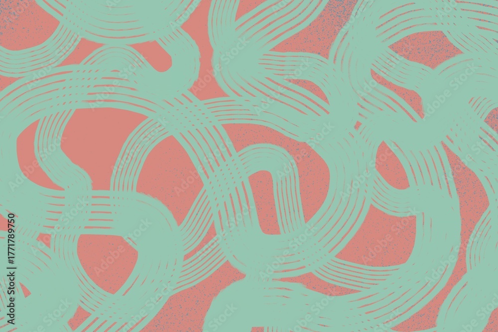 Fototapeta premium Coral and mint maze lines, modern abstract pattern with smooth organic curves