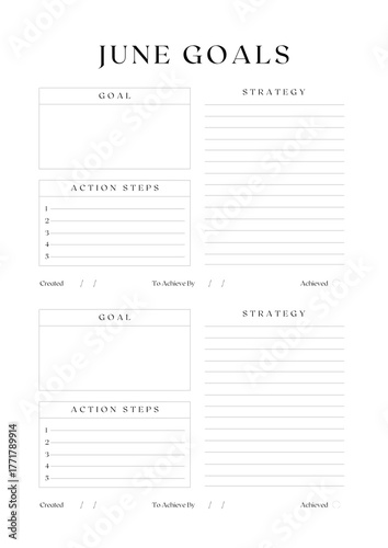 Monthly Goals Planner Template | Elegant Minimalist Productivity Planner - Monthly Goals Planner Template