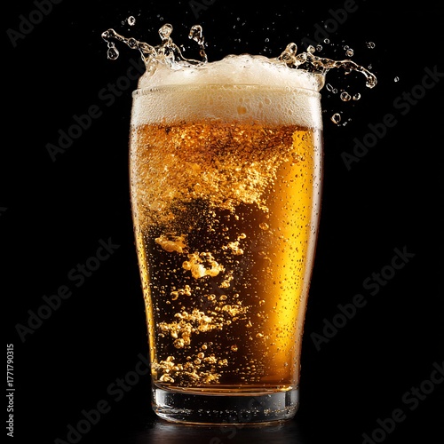 Wallpaper Mural Cascading pour of golden ale capturing the creamy head forming and bubbles rising beer photography isolated on a plain black background Torontodigital.ca