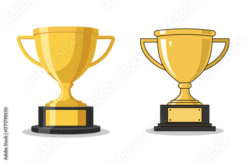 Trophy cup icons for app, web, or presentation. Simple gold minimalist winning symbols isolated on a transparent background. Winner, victory, award, or first-place cup sign. Vector illustration