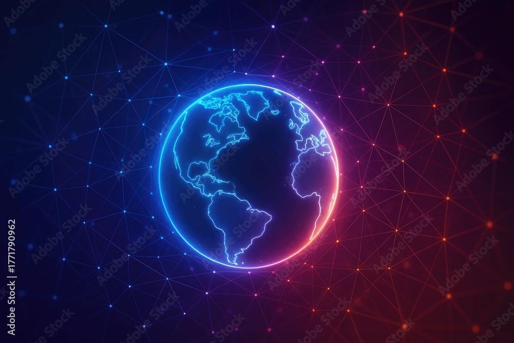 Obraz premium Global network connection earth futuristic technology data cyberspace earth internet