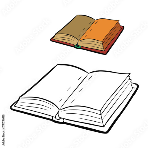 A blank open old book coloring page featuring aged pages and vintage details, perfect for adding creative designs, writing, or artistic touches in your own style.
