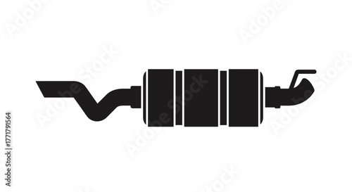 Black silhouette of a car exhaust muffler system on a white background.