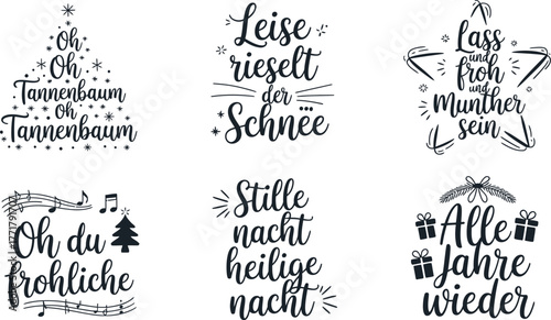 Christmas german quotes lettering vector designs for holiday