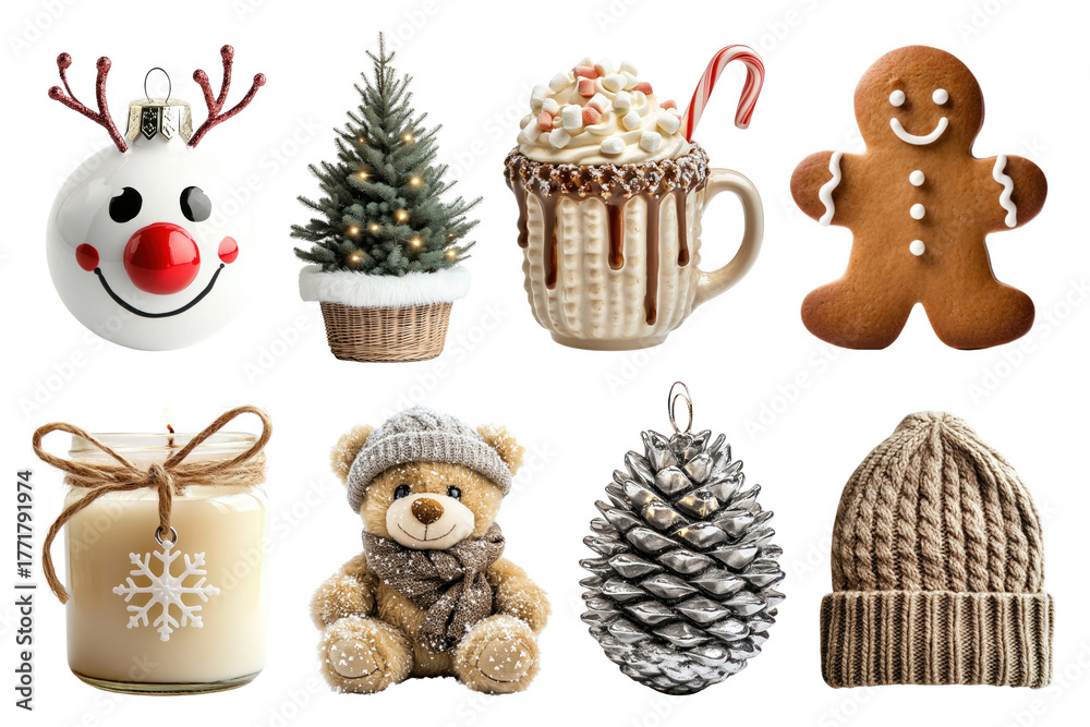 Naklejka premium PNG winter Christmas vibes design element set, transparent background