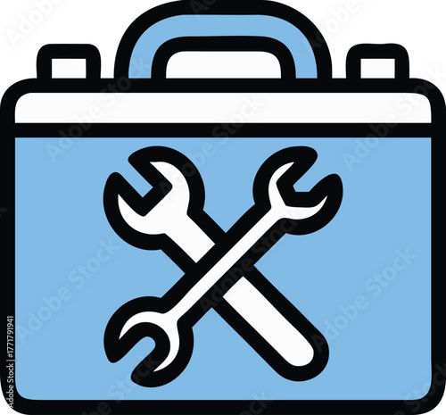 Blue Toolbox with Crossed Wrenches Symbolizing Repair and Maintenance Ideal for Industrial and Home Improvement Projects