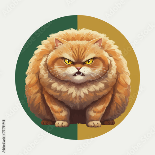 Furious Ginger Cat Illustration Grumpy Expression in Circle Design