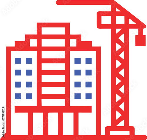 Building Construction Site with Crane and Geometric Design for Real Estate Development and Urban Growth