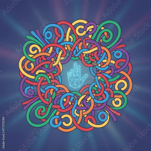 Abstract Hand Symbol with Colorful Loops Digital Art Illustration