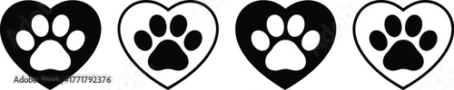 Paw print heart vector design illustration animal love symbol art