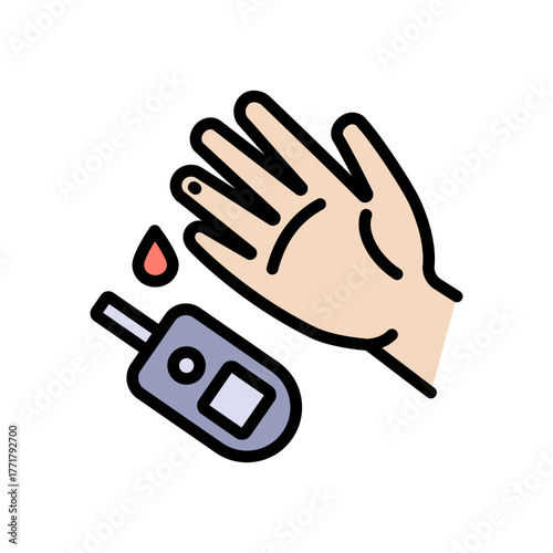 Glucometer, equipment for blood glucose monitoring. Diabetes testing color icon. Glucometer pharmacy symbol, logo illustration.