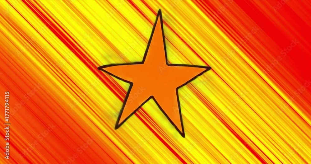Obraz premium Floating five-pointed orange star on abstract diagonal gradient background, with black outline