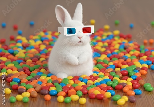 Whimsical Rabbit in Colorful Candies