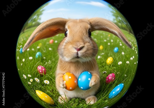 Cute Easter Bunny with Colorful Eggs
