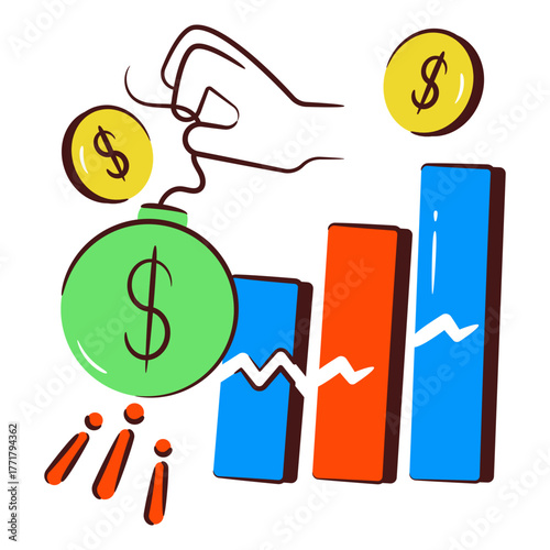 Conceptual doodle design icon of financial crisis