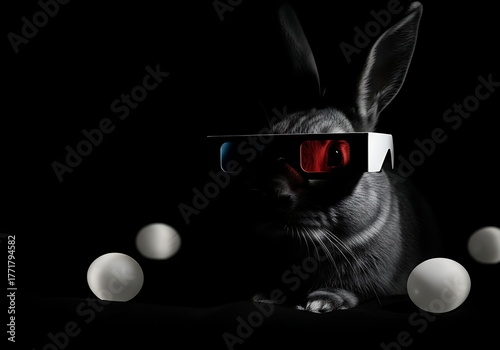 Rabbit Wearing Retro 3D Glasses