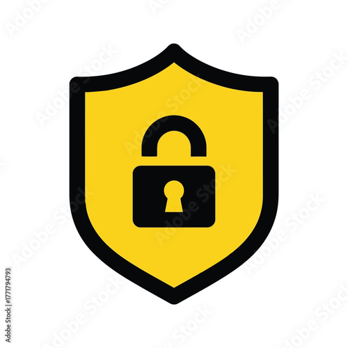 Yellow shield icon with a black padlock representing security protection