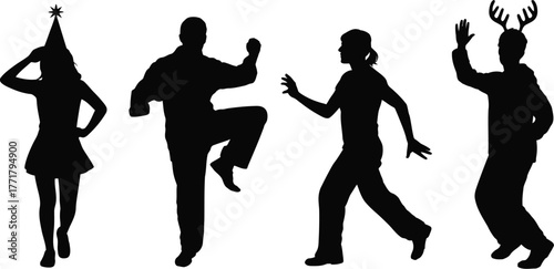 Silhouette people dancing party celebration fun vector image